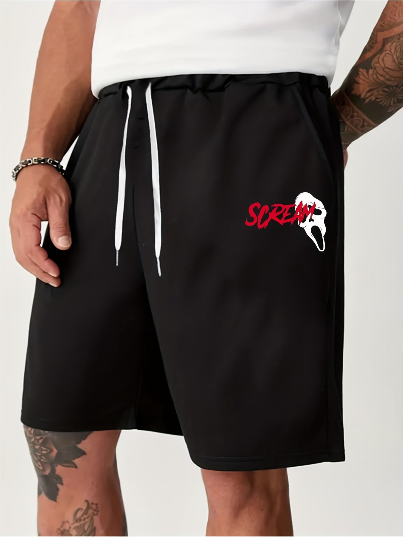 Men's Scream & Ghost Face Print Comfy Shorts