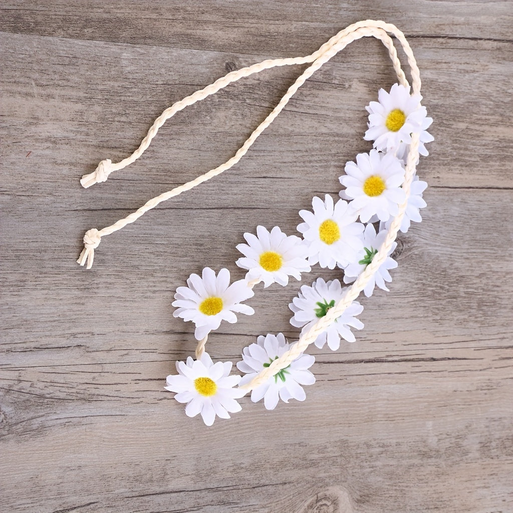 Boho Daisy Hair Wreath Bridal Headpiece for Women Girls Props Party