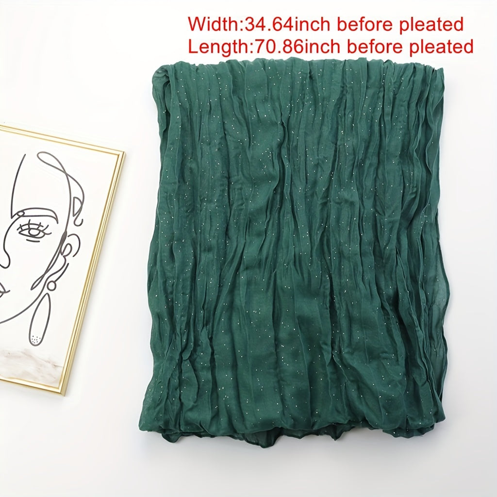 Vintage Dark Green Crinkle Shawl Hijab Windproof Head Wrap