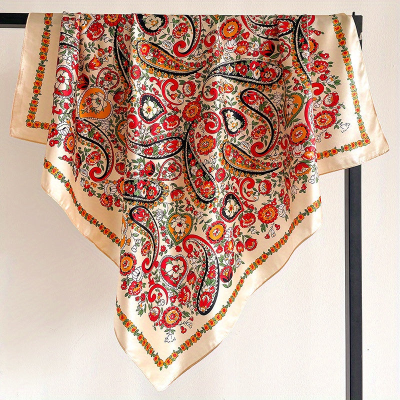 Paisley Print Pattern Silk Feeling Headscarf 89 92cm