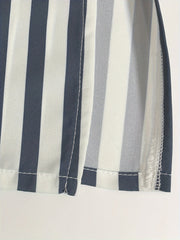  Striped Long Sleeve Button Up Lapel Collar Shirt
