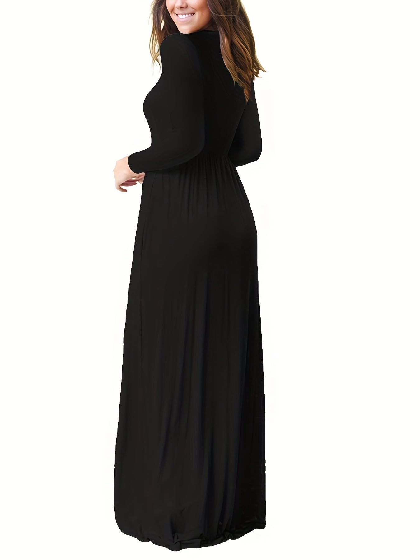  Solid Long Sleeve Maxi Dress