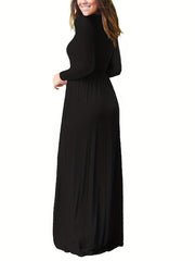  Solid Long Sleeve Maxi Dress