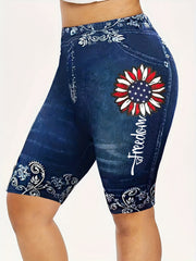  Floral & Skull Print Denim Shorts, Medium Stretch Skinny Fit