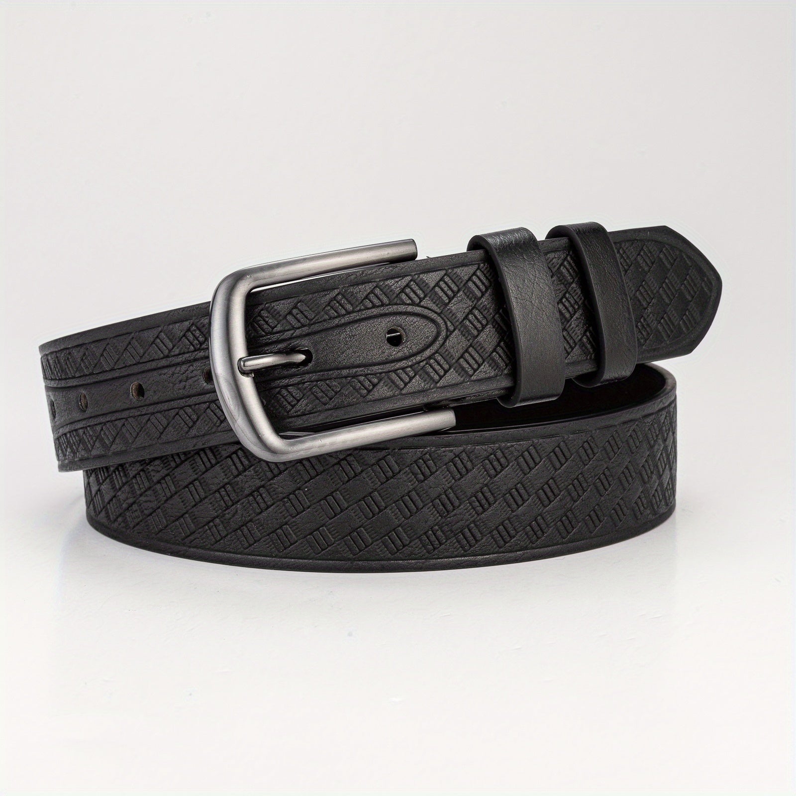 Geometric Embossed Square Buckle Belt Men's Casual Sports Belt