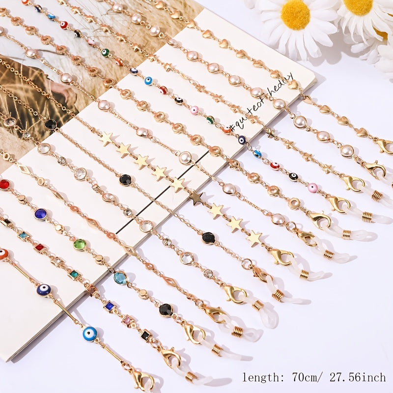 Metal Glasses Chain Colorful Pearl Rhinestones Mask Chain Glasses Lanyard