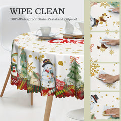 Polyester Tablecloth Merry Christmas Table Cover Snowman Pattern Table Cover