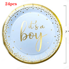 24pcs It's A Boy Baby Shower Tableware Set Gender Reveal Party Supplies
