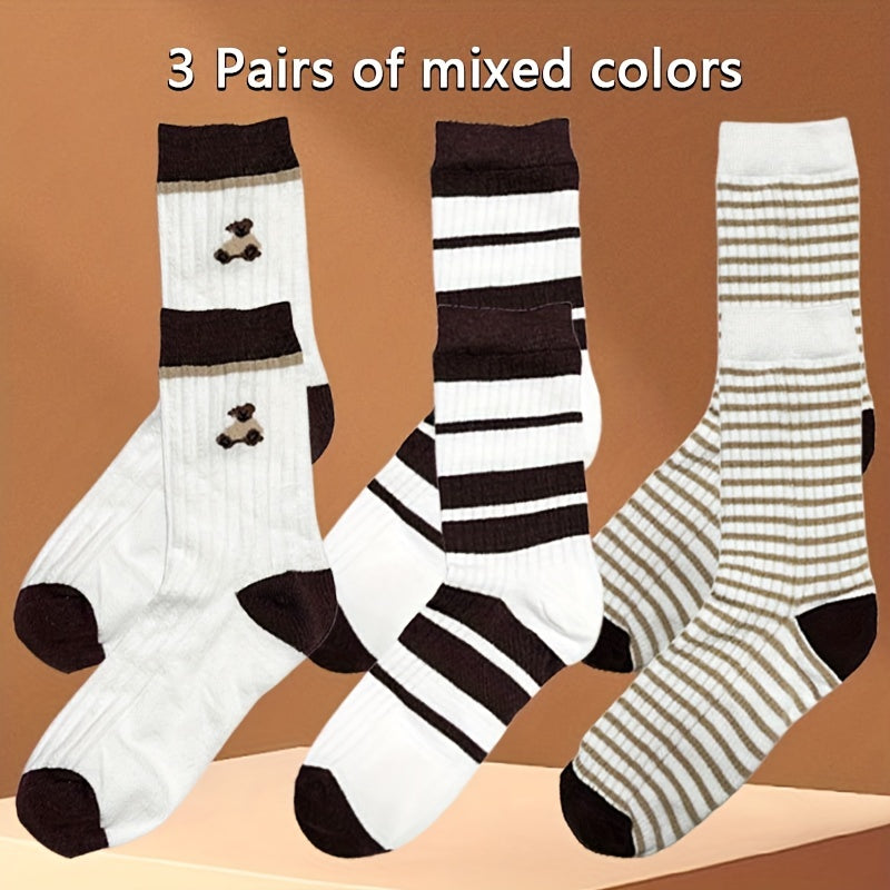 Striped Crew Socks Breathable & Comfy All match Women's Stockings