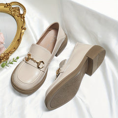 Women's Buckle Decor Loafers Slip On Shoes Preppy Style