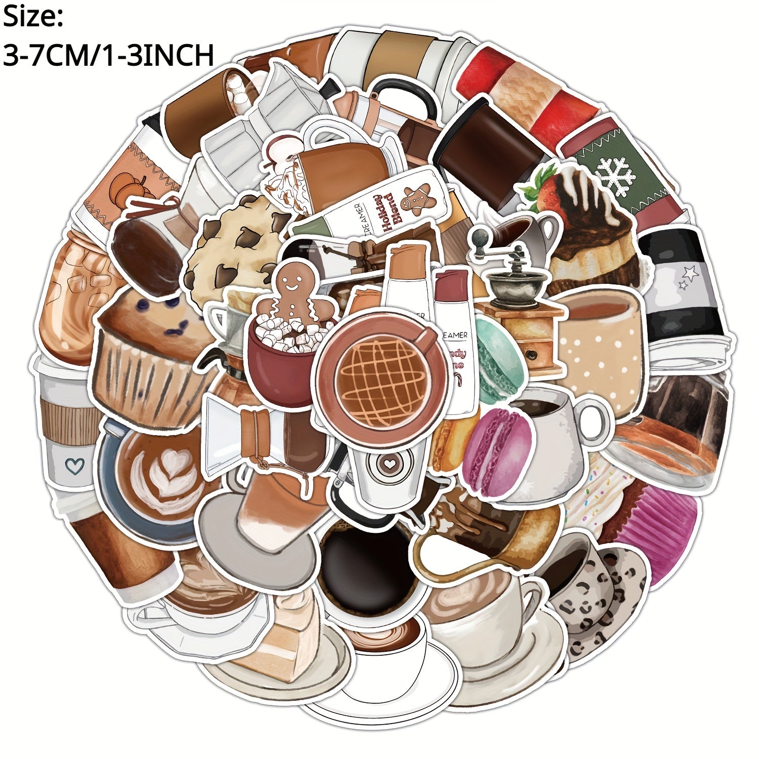 50pcs Coffee Series Phone Case Graffiti Sticker DIY Waterproof Decoration