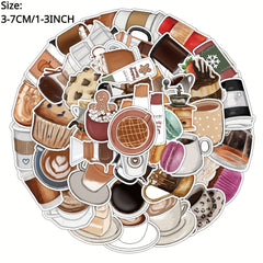 50pcs Coffee Series Phone Case Graffiti Sticker DIY Waterproof Decoration