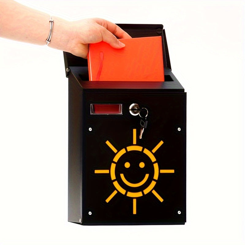 Small Sun Style Mail Box Metal Wall Mount Lockable Outdoor Home Storage