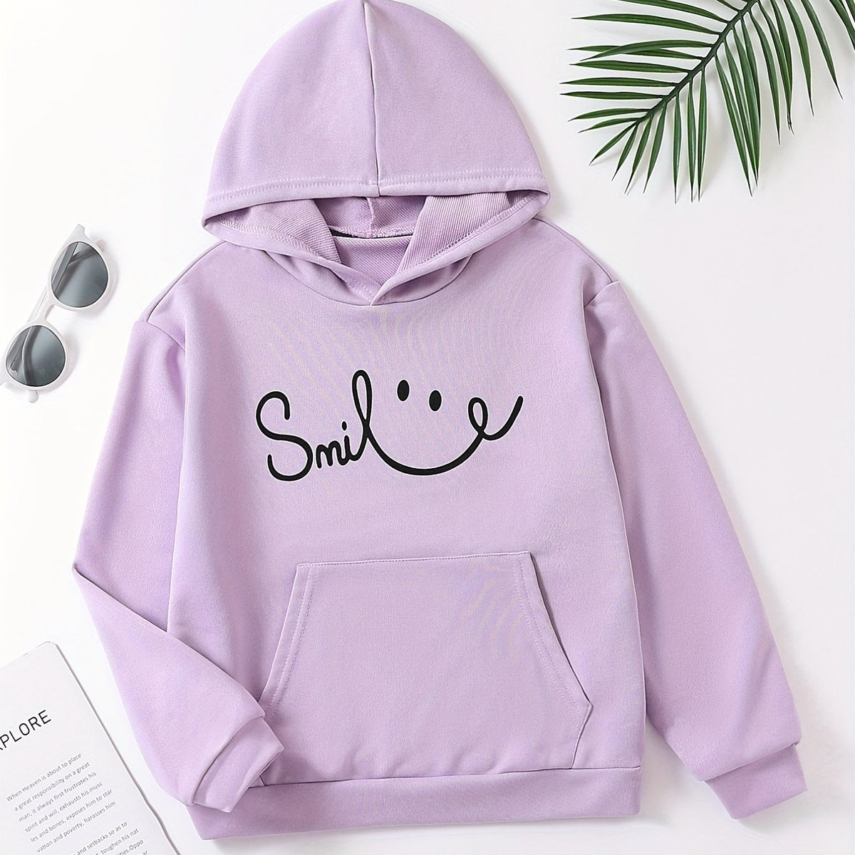 Girls' Smile Face Graphic Hooded Sweatshirt for Spring and Autumn
