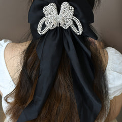 Polyester Bow Tie Hair Clip with Rhinestone Butterfly Decoration