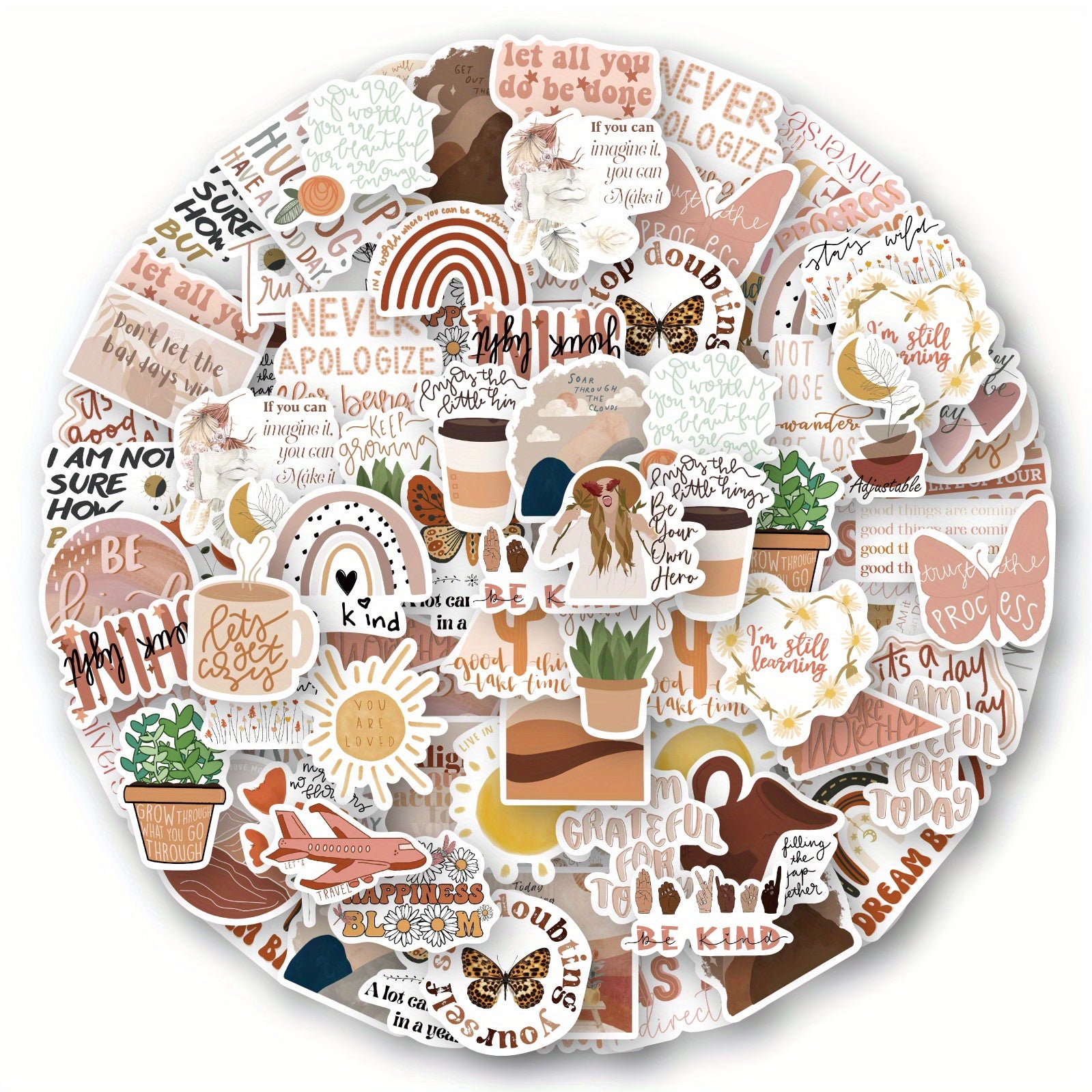50pcs Boho Inspirational Stickers | Motivational Quote Stickers Vinyl Waterproof