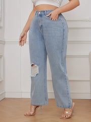  Ripped High Rise Straight Leg Jeans