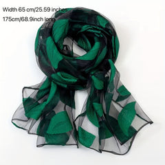 Leaf Embroidery Organza Scarf Vintage Thin Breathable Shawl Solid Head Wraps