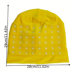Rhinestone Decor Turban Cap Velvet Head Wrap Elastic Bonnet Head Scarf Women
