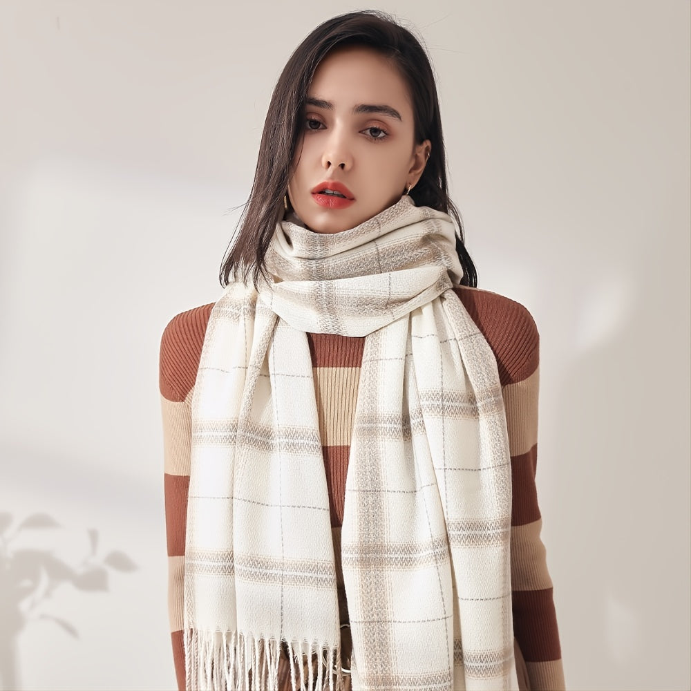 Cashmere Plaid Scarf Warm Checked Scarves For Women Soft Thick Shawls