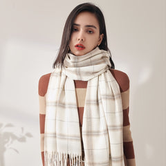 Cashmere Plaid Scarf Warm Checked Scarves For Women Soft Thick Shawls