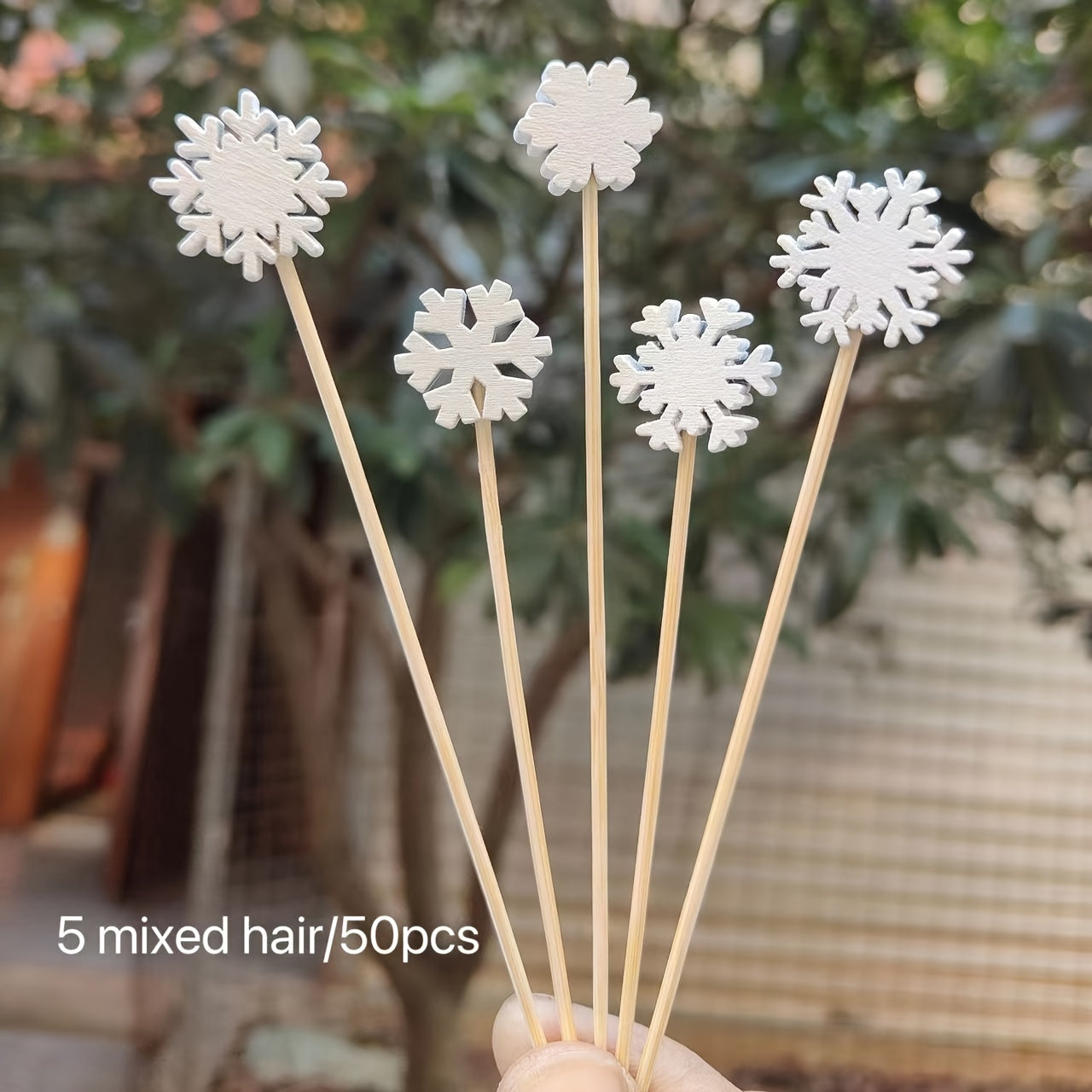 50pcs Mixed Snowflake Wooden Fruit Skewers Christmas Wedding Bamboo Picks