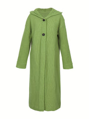  Casual Cardigan Women's Plus Solid Button Up Hooded Sweater Coat