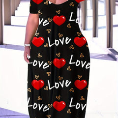  Heart & Letter Print Maxi Dress
