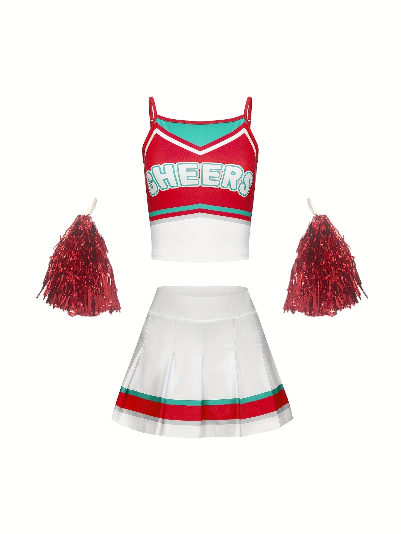 3pcs Girls Cheerleading Outfits With Poms For Sports Performance