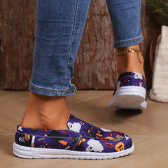 Halloween Pumpkin Ghost Pattern Scary Skate Shoes Lightweight Slip On Canvas Sho