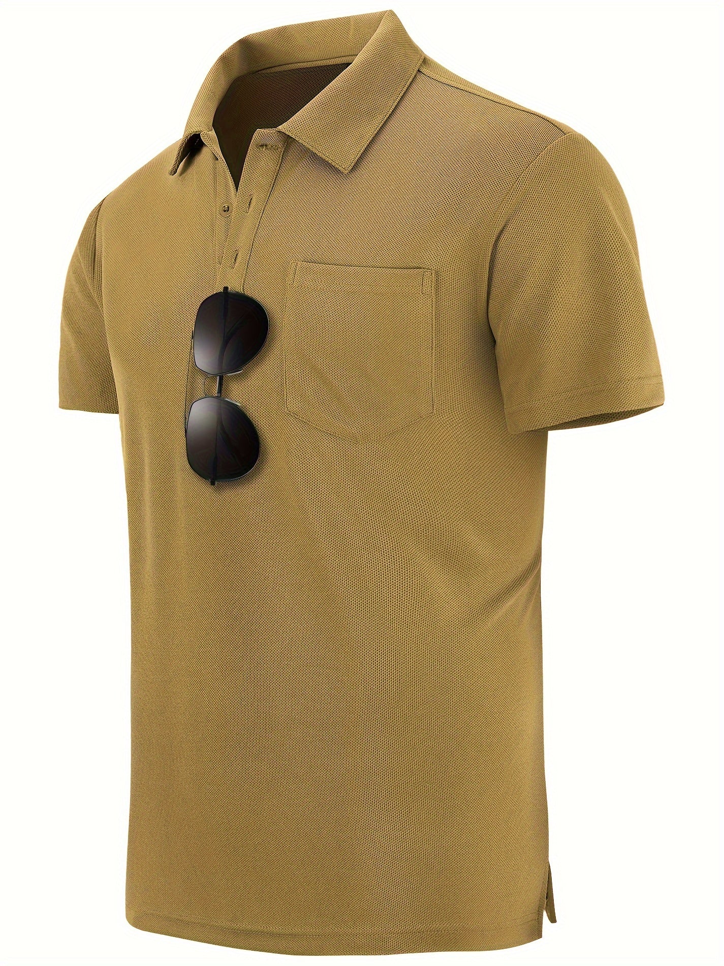 Men's Casual Solid Lapel 1 4 Button Short Sleeve Shirt