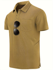 Men's Casual Solid Lapel 1 4 Button Short Sleeve Shirt