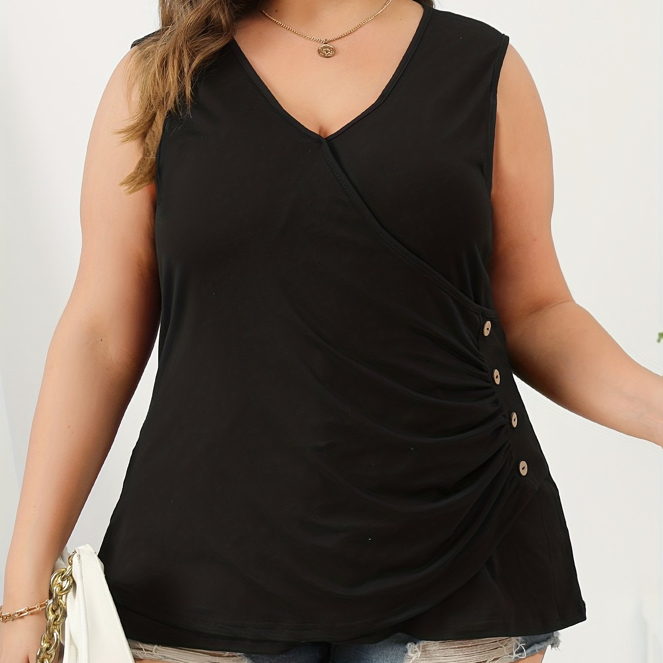  Solid Surplice Neck Tank Top