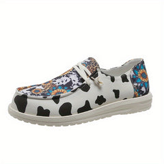 Sunflower & Cow Print Canvas Shoes Low Top Sneakers