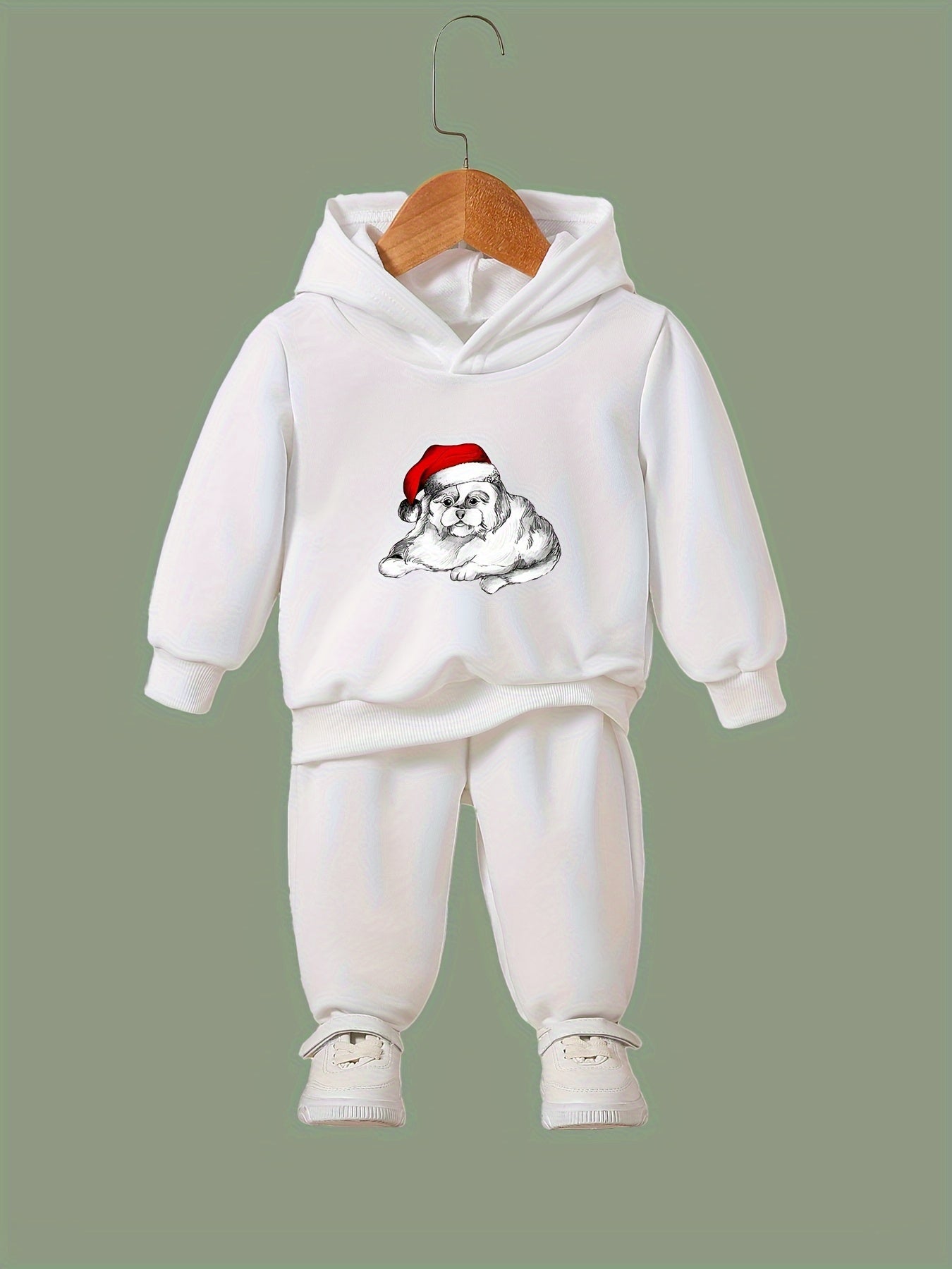 Girls Santa Hat Pattern Hooded Sweatshirt Set