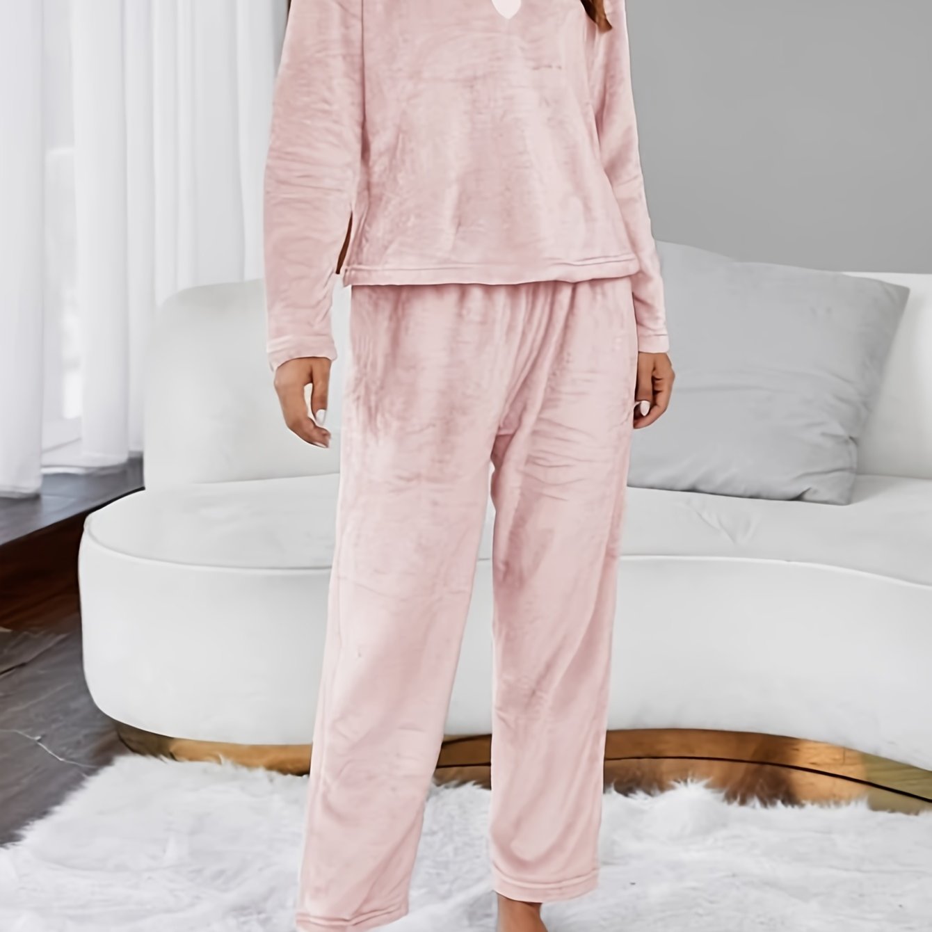 Eyelash Print Fuzzy Lounge Set Women's Loungewear