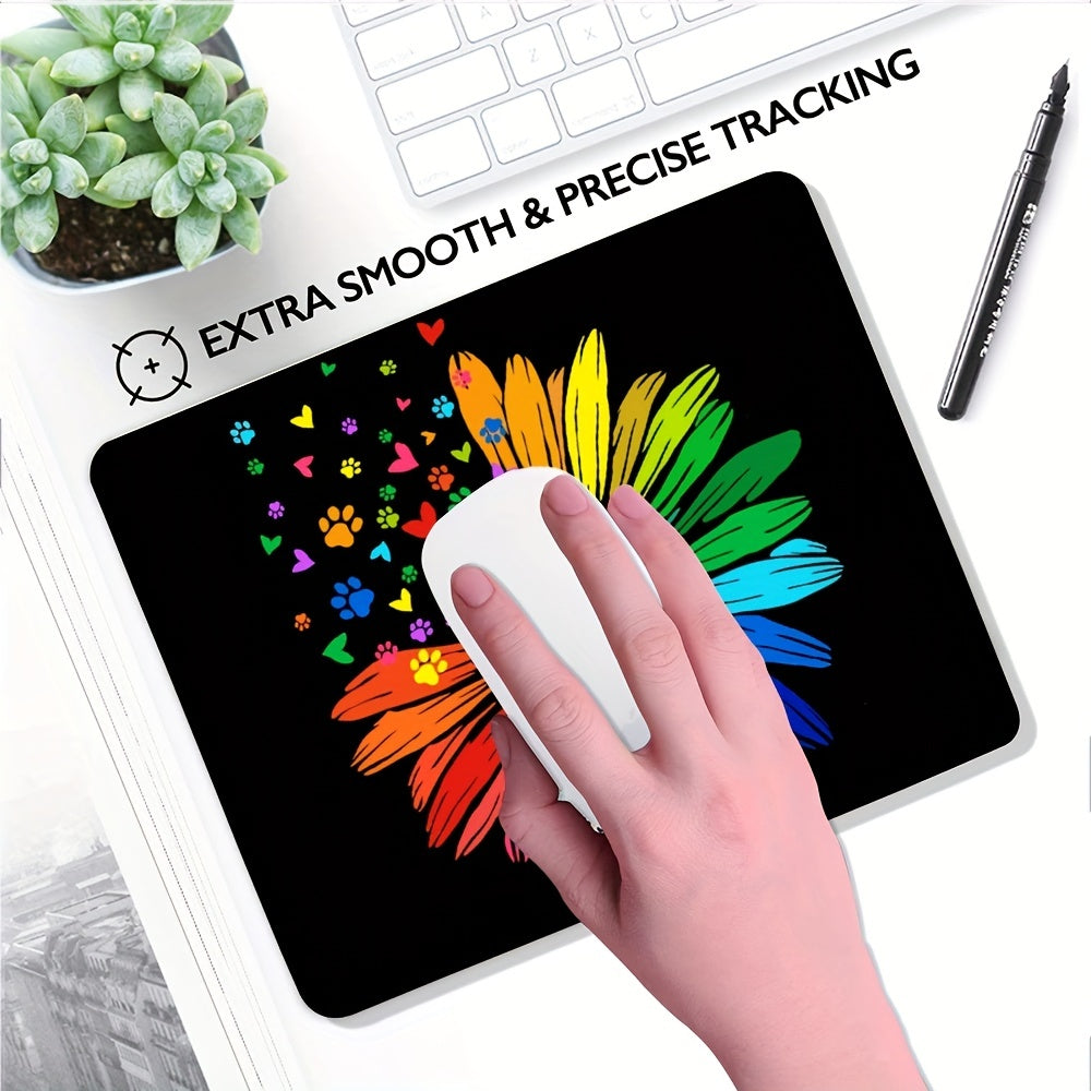 Rainbow Sunflower Animal Footprints Mouse Pad for Desktop Wireless Gaming