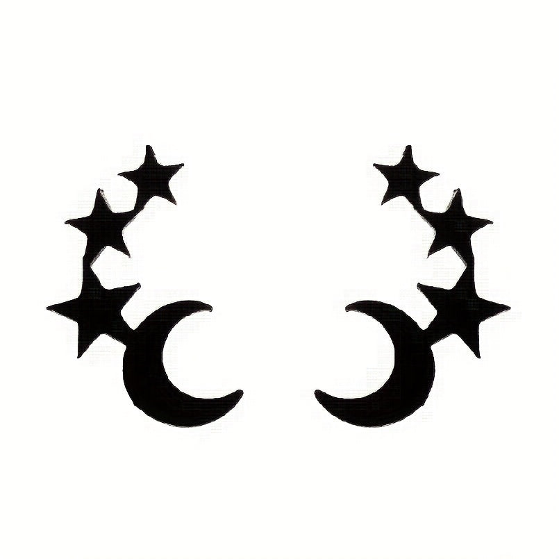 Men's Stainless Steel Stars & Moon Pattern Earrings