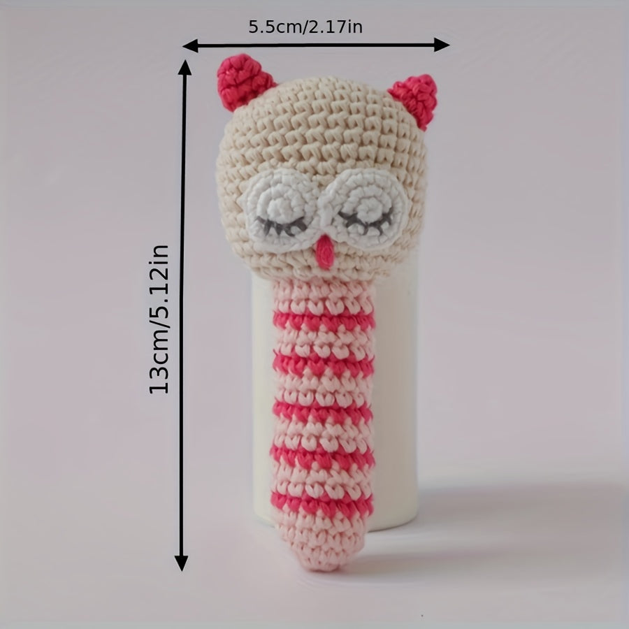 Crochet Owl Rattle Teether Toy with Bell, 3D Details