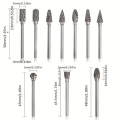 10pcs Tungsten Carbide Grinding Bits Set for Rotary Tools