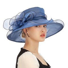Women's Wide Brim Fedora Cap Mesh Sun Hat Leaf Flower Bridal Wedding Hat