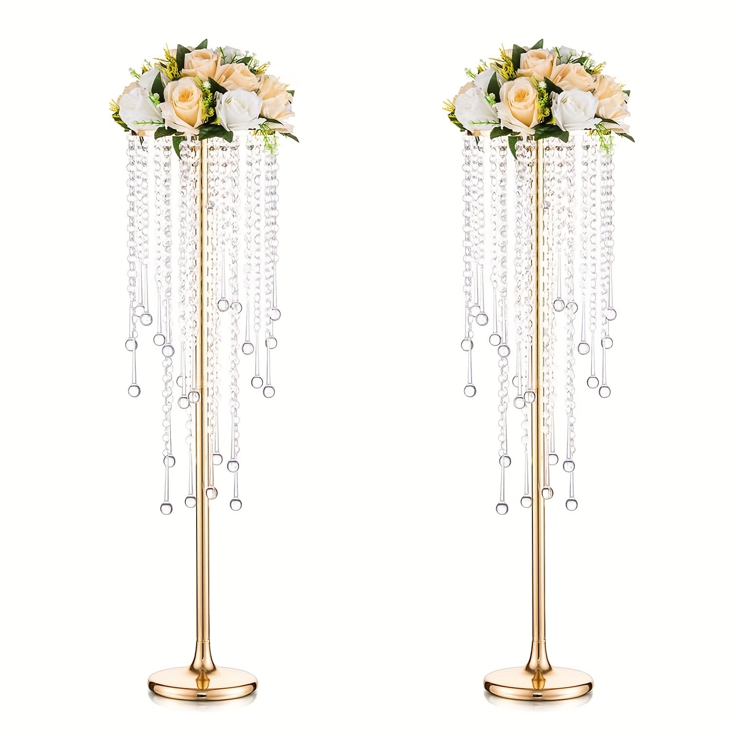 2pcs Tall Golden Flower Vases Crystal Centerpiece