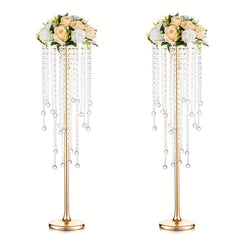 2pcs Tall Golden Flower Vases Crystal Centerpiece