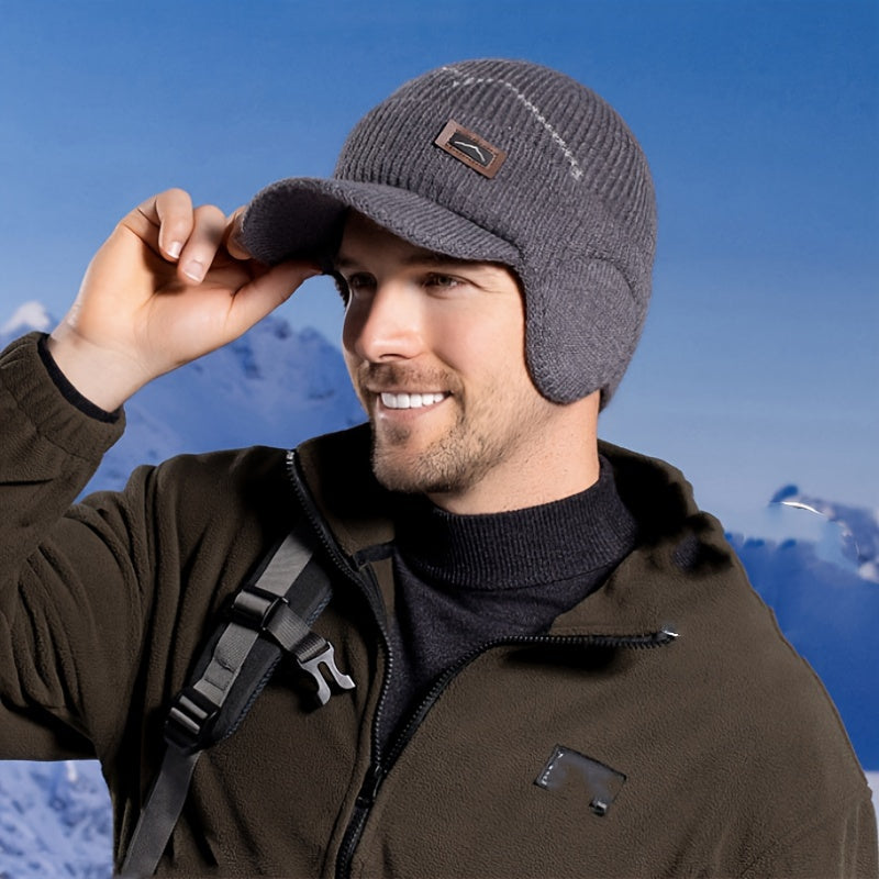 Winter Outdoor Ear Protection Cap Warm Knit Hat Thickened Wide Brim Hat