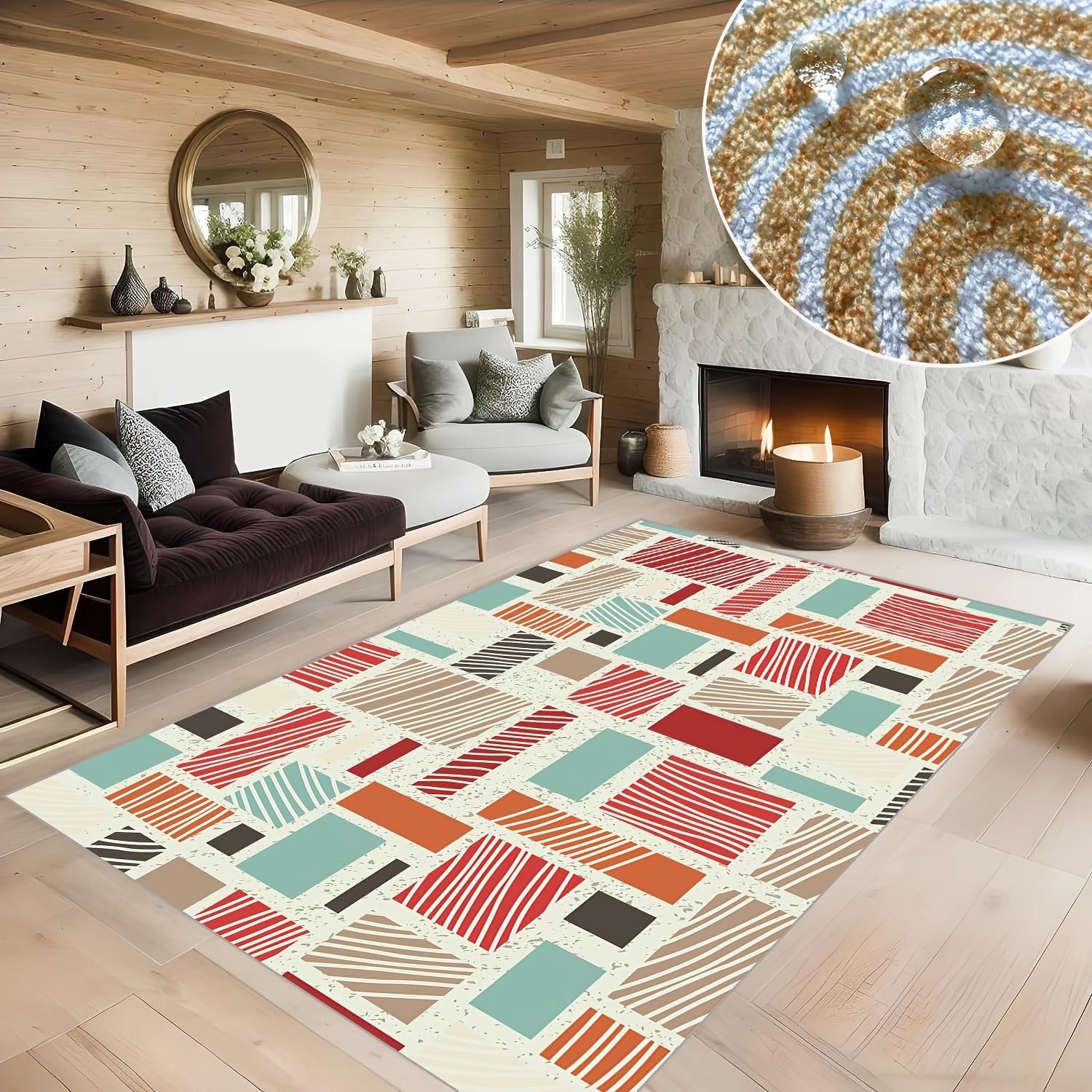 Soft Geometric Area Rug Washable Non Slip Backing Low Pile Non Shed