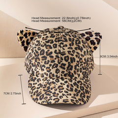 Leopard Baseball Cap Cat Ears Cartoon Dad Hat Lightweight Adjustable Sun Hats
