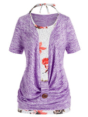 Women's Plus Size Short Sleeve Tee & Halter Neck Top Set