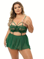  Sexy Dress Women's Plus Solid Pleated Floral Lace Cami Babydoll Dress