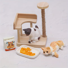 Wooden Cat Tree Playhouse Resin Cat Scene DIY Decor