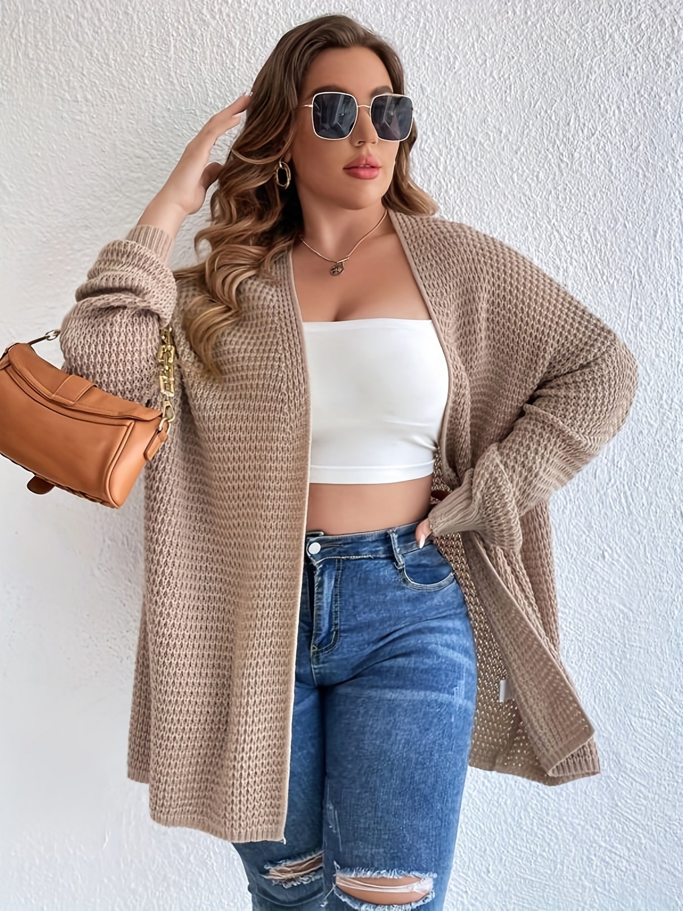  Solid Long Sleeve Open Front Cardigan